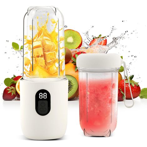 Blender Portable, Press-agrumes Électrique Portable Avec Affichage Numérique,tête De Coupe En Acier Inoxydable À 16 Lames - Blanc