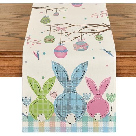 Chemin De Table De Pâques À Carreaux Buffalo, Motiv Lapin, Œuf Et Carotte, Dekoration Des Küchentischs 33 X 183 Cm