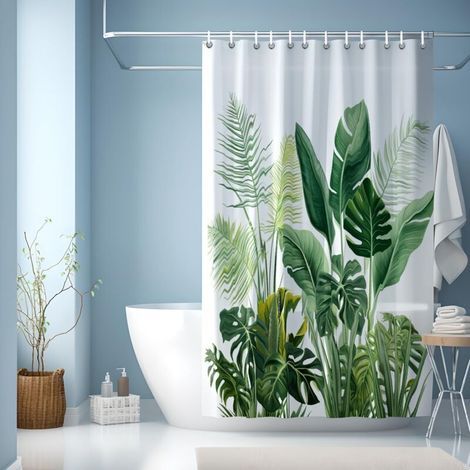 Rideau De Douche, Abstract Plante Rideau De Douche Aquarelle,rideau De Douche Imperméable,rideau De Douche De Salle De Et Crochets,180x200cm