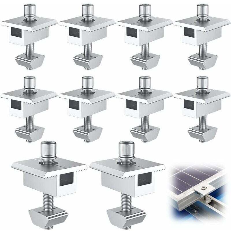 Solarpanel-montagehalterungen – 10 Stück Aluminium-solarpanel-halterungen, Mittlere T-klemmen, Photovoltaik-solarpanel-halterung, Zentrale Montagehalterung Für