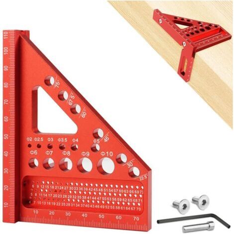 3d-zimmermannswinkel Mit Mehreren Winkeln, Tischlerwinkel-messlineal Für Die Holzbearbeitung, Multifunktionales Dreieckiges Zimmermannslineal Aus Aluminium Von 22,5 Bis 90 Grad, Rot