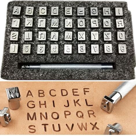 Leder-stanzset, 37-teilig, Silberner Stahl, Metallstanzer (26 Buchstaben + 10 Zahlen) Mit Ergonomischem Griff, Professionelle Werkzeuge Für Lederwaren Und Heimwerkerarbeiten