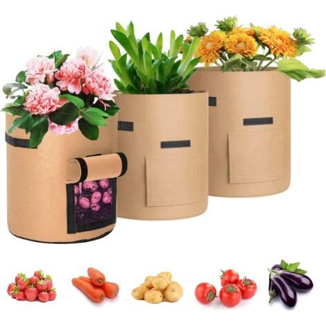 3 Pflanzbeutel – 38 L – Sichtfenster, Filzgriffe Für Kartoffeln/tomaten