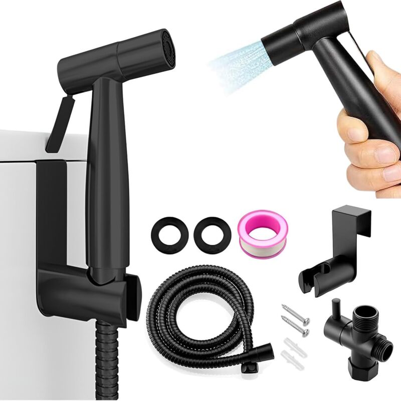 Bidet-sprüher, Handbrause Aus Edelstahl, Wand- Oder Toilettenhalterung Für Toilettenreinigung, Baden Von Haustieren Und Persönliche Hygiene (schwarz)