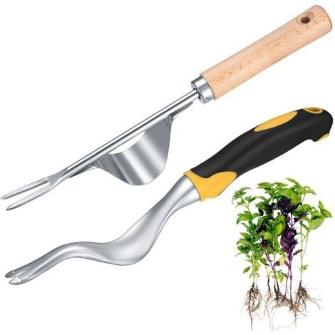 Set Mit 2 Manuellen Unkrautbeseitigungswerkzeugen Aus Edelstahl – Unkrautjäter Und Bodenbelüfter Für Den Garten