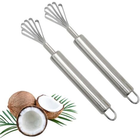 Kokosnussschaber 2er-set, Langlebiger Kokosfleischentferner Aus Edelstahl, Kokosnussschalenöffner, Melonenschaber Zum Entfernen Von Fleisch Für Obst Und Gemüse