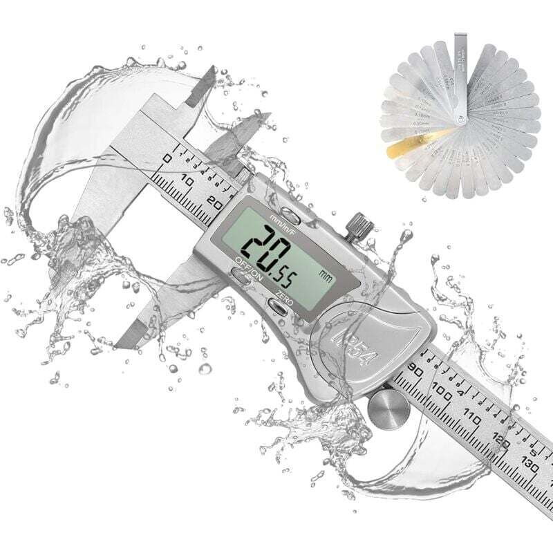 Pied À Coulisse Numériques Digital Etanche + 32pcs Feeler Gauge, 150 Mm/ 6 Pouces Calibre Electronique En Acier Inoxydable Fractions/inch/métrique, Outil De Mesure Métrique