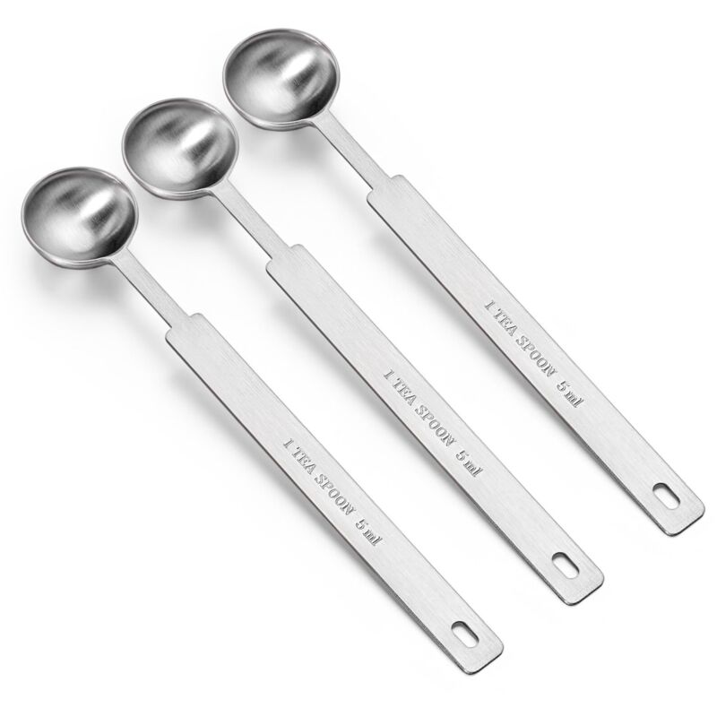 Edelstahl-messlöffel-set, 3 Stück, 5 Ml Messlöffel, Esslöffel, Kaffeelöffel, Messlöffel Zum Abmessen Von Flüssigen Und Trockenen Zutaten, Für Kaffee, Gewürze