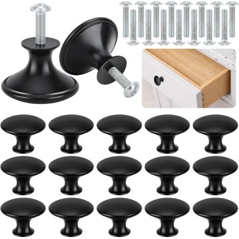 (abgeflachte Form) 24 Stück Mattschwarze Tür- Und Schubladenknöpfe, Schwarze Schrankknöpfe, 30 Mm Runde Möbelknöpfe, Schwarze Runde Küchengriffe Mit Schrauben Für Möbel, Schubladen, Schrank