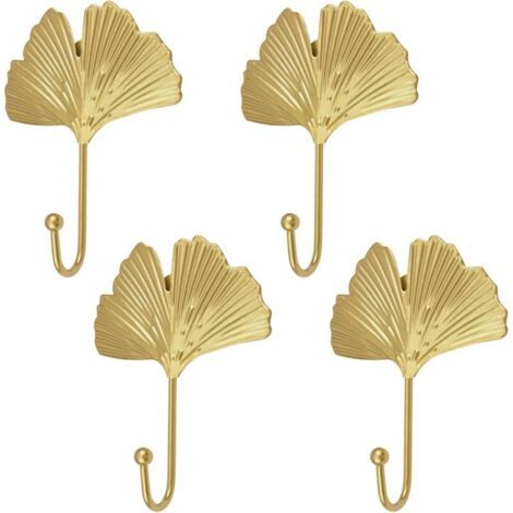 4er-pack Dekorative Ginkgoblatt-haken Aus Eisen, Moderne Schlüsselhaken Für Die Wand, Gold, Für Zuhause, Büro, Kinderzimmer