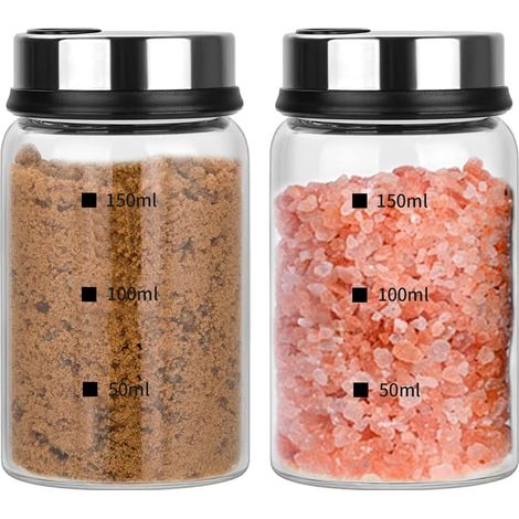 Set Aus 2 Töpfen Mit Je 150 Ml Rotierenden Deckeln, 4 Sorten, Verstellbaren Gläsern, Borosilikatglas.