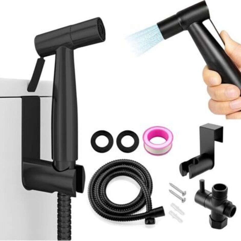 Bidet-spüler, Tragbarer Spüler Aus Rostfreiem Stahl, Wandmontage Oder Toilettenmontage Für Die Toilettenwäsche, Das Tierbad Und Das Hygienepersonal (schwarz)