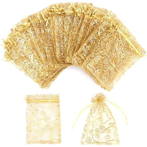 Packung Mit 100 Organzabeuteln, 10 X 15 Cm Organzabeutel, Geschenkbeutel, Beutel Mit Kordelzug Für Schmuck, Rattan-drucke Für Hochzeiten, Partygeschenke, Weihnachtsgeschenke, Süßigkeitenbeutel