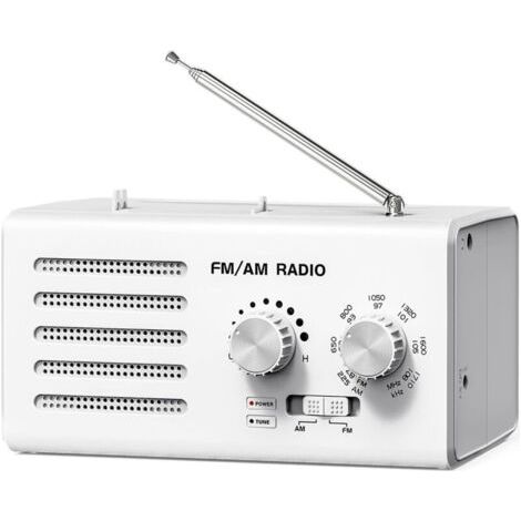 Tragbares Fm/am-radio – Transistor-bouton-extra-large, Leistungsstarker Haut-parleur Und Usb-ladeanschluss, Weiß