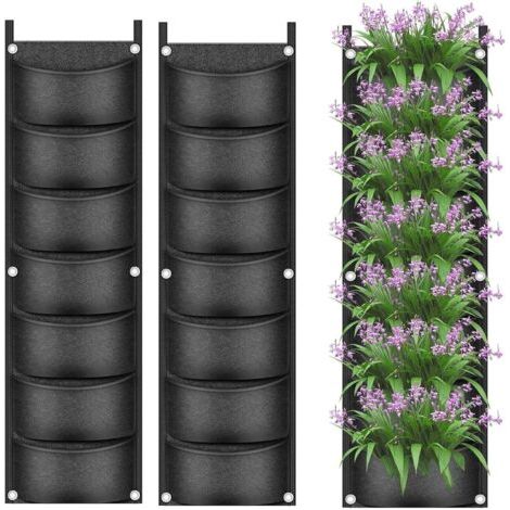 2 Stück Hängende Pflanzen-wachstumstaschen, 7 Taschen, Wand-pflanzgefäß, Vertikale Blumentopf-tasche, Atmungsaktive Vliesstoff-wachstumstaschen Für Hof, Garten, Zuhause