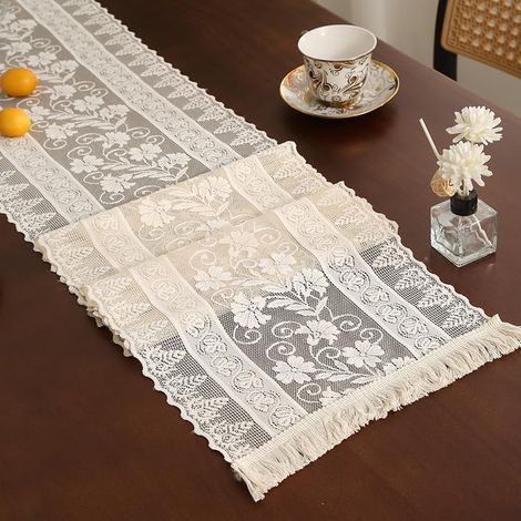 Chemin De Table En Dentelle Brodée À La Main, Decke Rechteckig En Dentelle 30 X 150 Cm