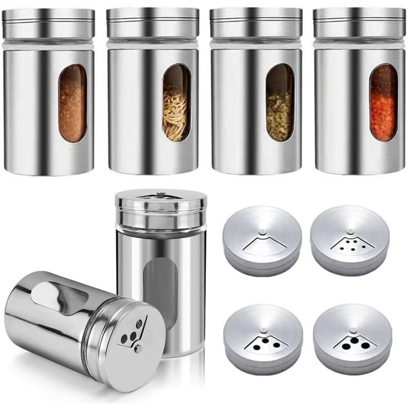 Set Mit 6 Gewürzdosen À 80 Ml, Mit Spenderverschluss, Salzstreuer Aus Glas Mit Verstellbarem Ausgießloch ().