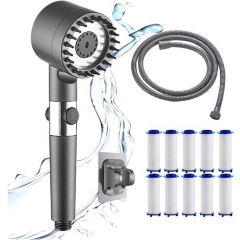 Pr Antikalk-duschkopf, Haute-pression-duschkopf, Filter-duschkopf Mit Filter, Hauptdusche Mit 4 Strahlarten, Helles Grau