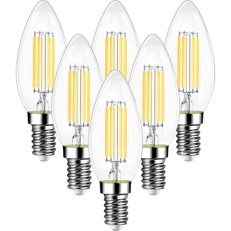 Ampulle Filament Bougie Vintage Led E14, Ampullen 6w Led-filament Äquivalent Ampulle Traditionnelle 60w, E14 Ampullen Culot Vintage Edison Blanc Chaud 2700k 750lm, Lot De 6 [energieklasse E]