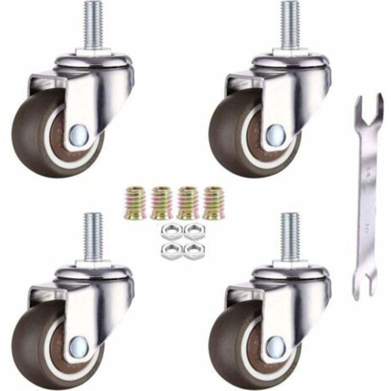 Lot Von 4 Roulettes Pivotantes Pour Meubles – Caoutchouc Souple, Filetage M6 X 15 Mm, Filetage Tpe, Mini Roulettes De Meubles (25 Mm)