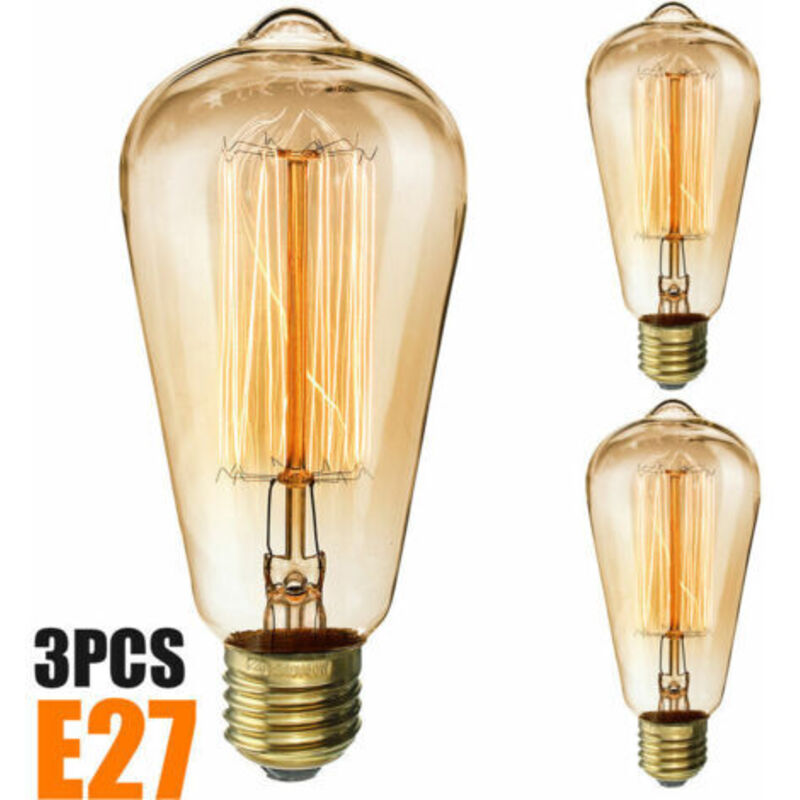 Msbd – Set Mit 3 Vintage-edison-glühbirnen, 40 W, E27-schraubfadenlampe, St64, Retro-antik-stil, Warmweiß 3000 K, Ra 90, Bernsteinfarbenes Glas
