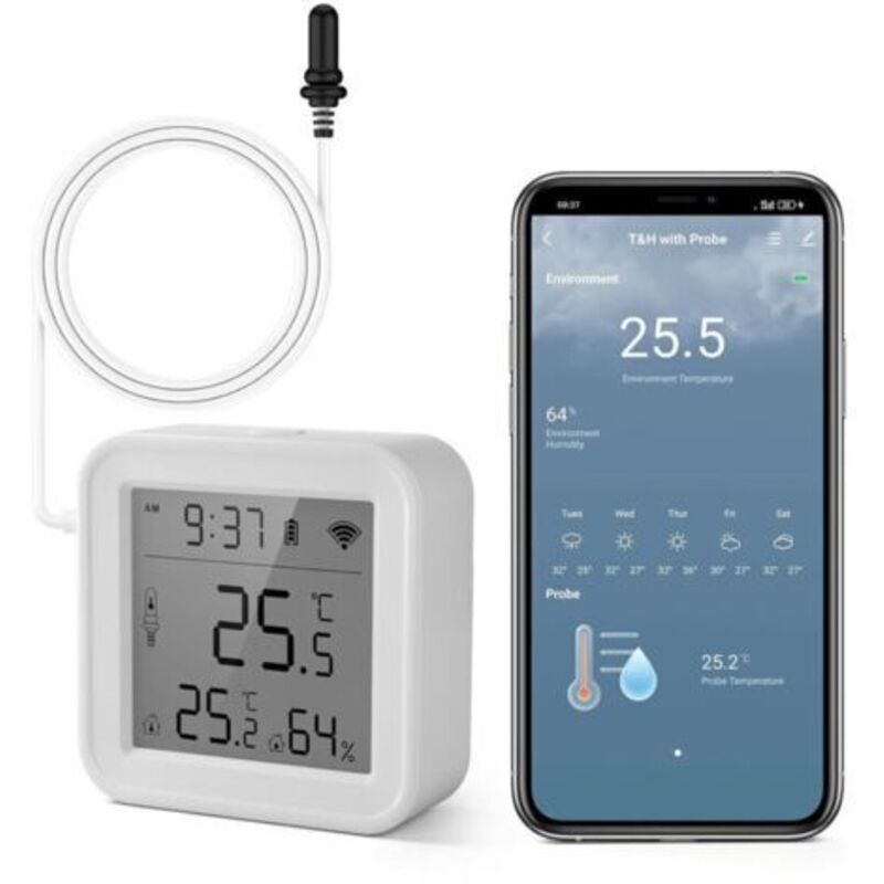 Innenthermometer, Intelligentes Kühlthermometer, App-monitor, Kostenloser ℉ / ℃-export, Wlan-hygrometer Für Babyzimmer, Serre, Aquarium, Congelateur, 1 Stück Weiß