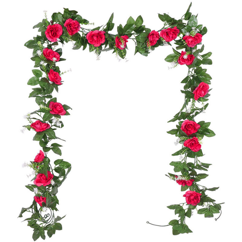 Set Mit 2 Roten Künstlichen Kletterrosenbüschen, 2,2 Meter – Künstliche Fallrosen, Balkon- Und Pflanzenwanddekoration