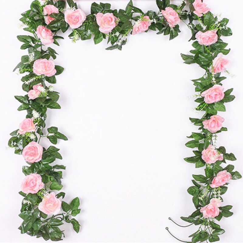 Set Mit 2 Künstlichen Rosa Kletterrosenbüschen, 2,2 Meter – Romantische Wanddekoration, Künstliche Pflanzen Für Pergola