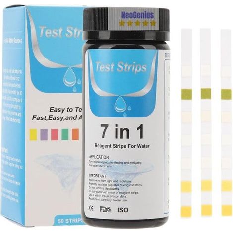 7-in-1-aquarium-teststreifen: Ph, Nitrit, Nitrate, Gesamthärte, Freies Chlor, Alkalität, Karbonate, Für Süß- Und Salzwasseraquarien – 100er-pack