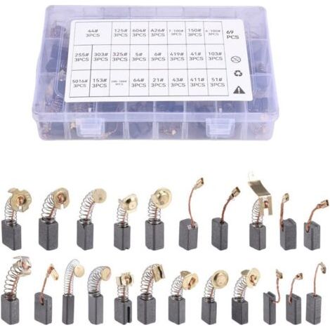Lot 69 Balais Charbon 23 Tailles, Charbon Moteur Pour Meuleuse Perceuse Outils Électriques Pièces Rechange