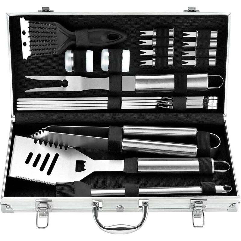 20-teiliges Grillset – Grillutensilien Aus Edelstahl Im Aluminiumgehäuse – Grillwerkzeug-set