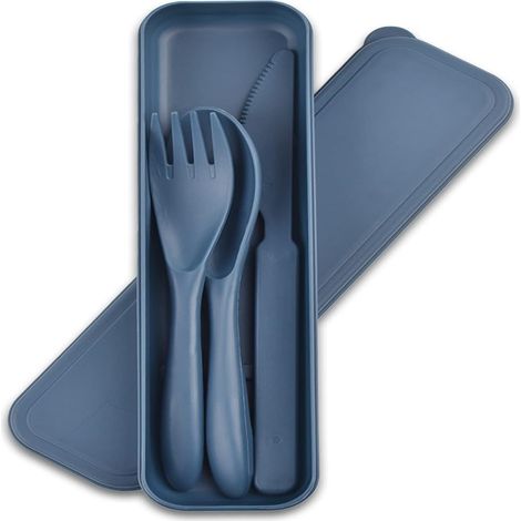 3-teiliges Besteckset – Messer, Gabel Und Löffel Mit Aufbewahrungsbox – Dunkelblau – 1 Set