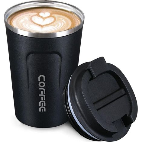 Mug Isotherme - Tasse Isotherme - Mug Isotherme Café - Thermos Café - Tassen Mit Couvercle Noirs - Mit Einem Fassungsvermögen Von 380 Ml