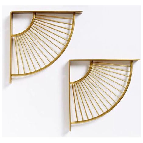 Wandhalterung, Goldfinish, 20 Cm Lang × 20 Cm Breit. Zwei Schmiedeeiserne Metallhalterungen