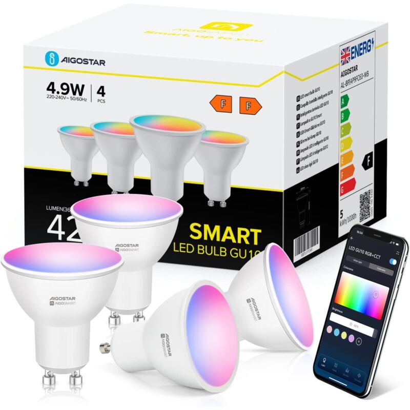 Alexa Gu10 Sl2 Glühbirne, 4,9 W Smart-lampe, 2700–6500 K Rgbcct Led-wlan-lampe, Dimmbar, 26 Szenenmodi, App-steuerung, Kompatibel Mit Alexa/google Home, Kein Hub Erforderlich, 4 St