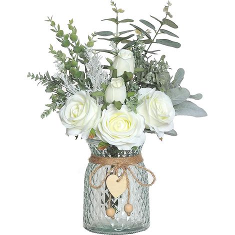 Fleurs Artificielles, Rosen En Soie Artificielles En Vase, Komposition Florale Artificielle, Rosen D'Imitation, Sans Vase (blanchiert)