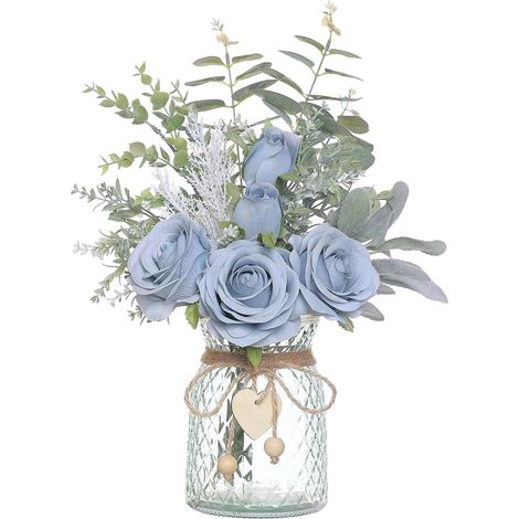 Fleurs Artificielles, Rosen En Soie Artificielles En Vase, Komposition Florale Künstliche, Rosen D'Imitation, Ohne Vase (blau)