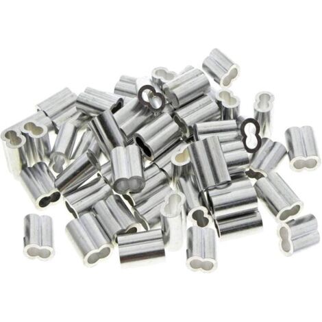50 Stück Aluminium-doppelhülsen, 3 Mm Stahlkabelhülsen, Aluminium-crimpschlaufenhülsenklemmen Mit Doppelenden, Für Stahlkabel, Drahtseil, Silber (3 Mm).