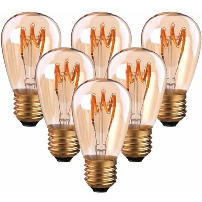 Lot Von 6 Led-ampullen E27 Vintage Mit Spiralförmigem St45/s14-glühfaden, 3 W, Nicht Dimmbar, 2200 K, Weiß, Dreifarbig, 150 Lm, Entspricht Einer 25-w-ampulle, Glühlampe, Retro-antik-dekoration