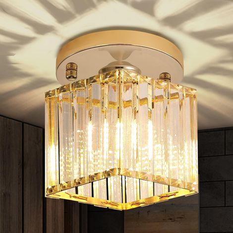 Quadratische Goldene Kristall-led-deckenleuchte Für Küche, Schlafzimmer, Flur, Eingang, Dreifarbige Beleuchtung, Badezimmer