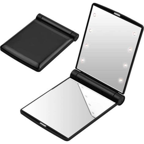 Faltbarer Led-taschenspiegel – Schwarz, Taschen-reisespiegel, Kleiner Faltbarer Spiegel, Tragbarer Schminkspiegel, Handtaschenspiegel, Taschenspiegel Mit 8 Led-lichtern, Geschenk Für Frauen