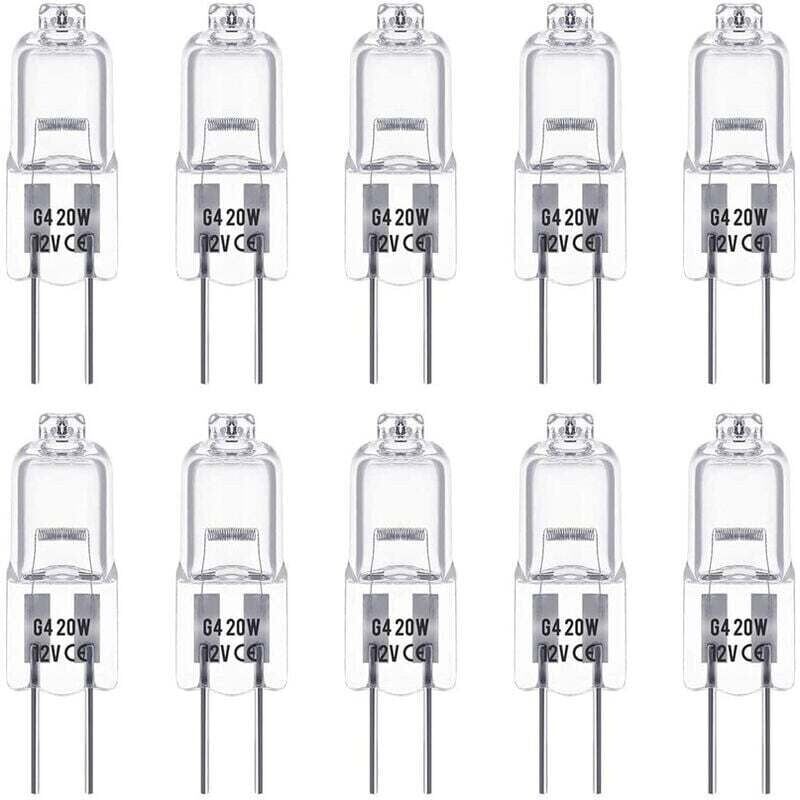 Ampullen Halogène G4, Lampe De Base À Broche Halogène 12v 20w, Blanc Chaud 2800k, Gradable, Lampe Balogène Basse Tension G4, Lampe À Capsule Transparente, Packung Mit 10 56vingt