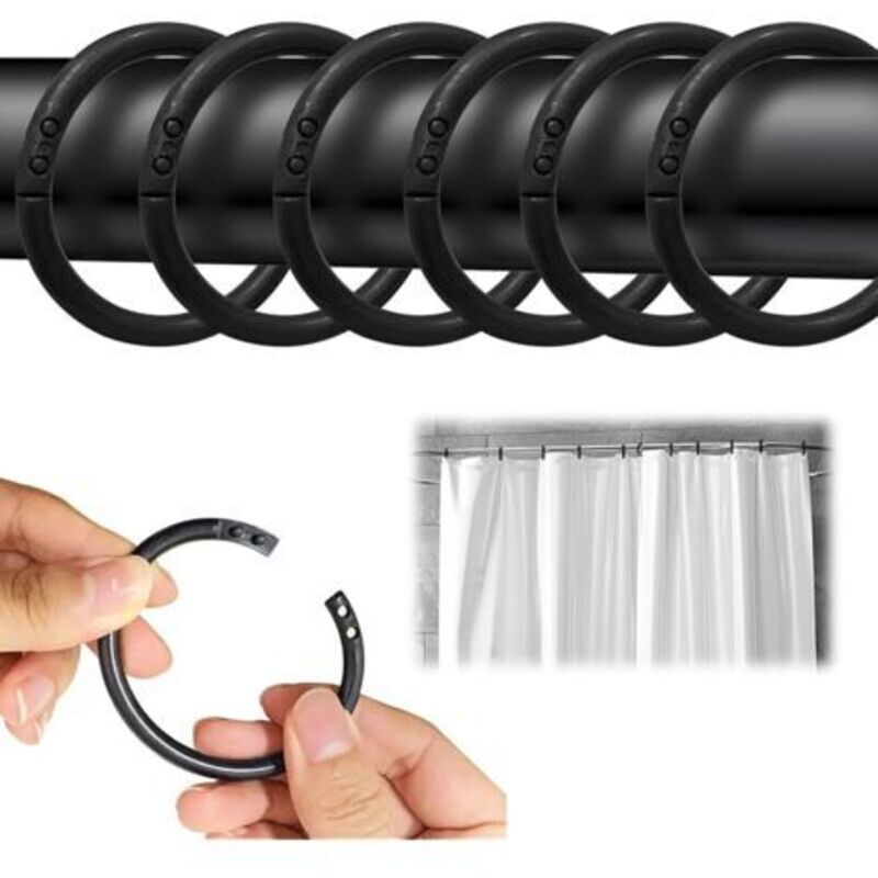 24er-pack Schwarze Duschvorhangringe Aus Kunststoff, Passend Für Die Meisten Duschvorhangstangen