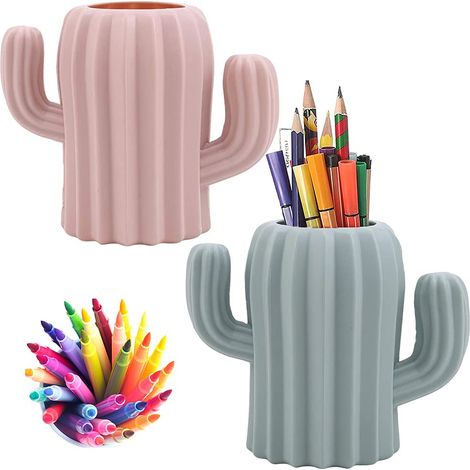 Lot Von 2 Porte-crayons Für Stifte, Porte-stylos De Bureau, Organisator De Pinceaux De Maquillage, Créatif Amusant (rose, Grün)