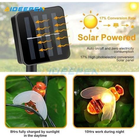5m 20led Outdoor Led Solargirlande, Indoor Outdoor Lichtgirlande, Outdoor Solarlampe - Warmweiße Bienen