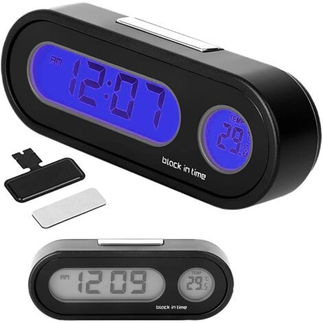 2-in-1 Leuchtende Autouhr Mit Thermometer, Auto-armaturenbrettuhr, Digitaluhr Fürs Auto, Autouhr Mit Klebstoffen, Lcd-digital-autouhr