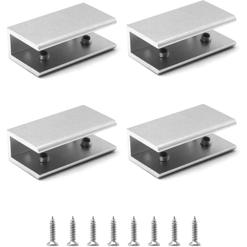 4 Stück 10–12 Mm Rechteckige Glasklemmen Aus Aluminium Für Regale, Geländer, Treppen Und Badezimmer, Mit Schrauben Und Schraubendreher