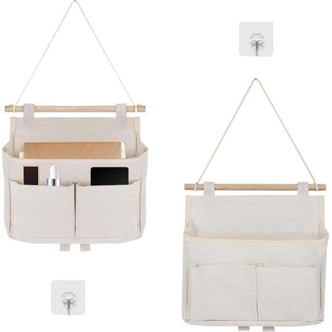 Mural En Lin Pliable Suspendu, 2 Sacs Étagère De Rangement Suspendue, Sac De Rangement Mural Pliable, 3 Compartments Blanc
