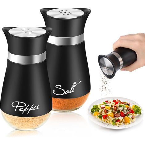 Ensemble Aus 2 Salières Und Poivrières Für Den Tisch Mit Glashintergrund, Schwarz 120 Ml, Küche, Grillen, Camping.
