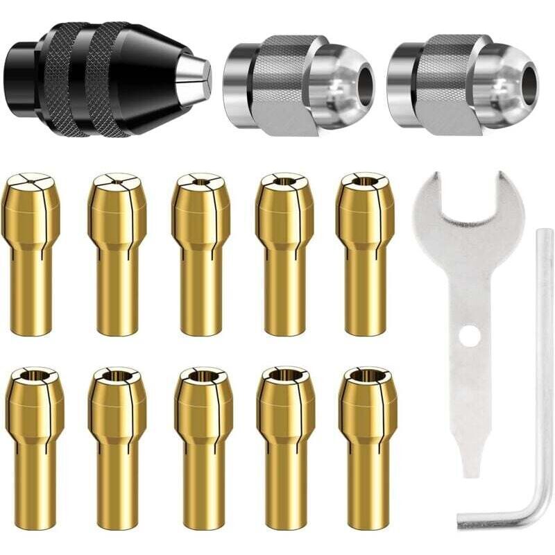 15 Teile Kompatibler Mandrin Mit Dremel, Zubehör Für Rotierende Werkzeuge, 0,8 Mm Bis 3,2 Mm Ersatz 4486 Mandrin Zum Schnellen Wechseln, Ersatz 4485 Pince De Serrage En Laiton Ecrou Metal